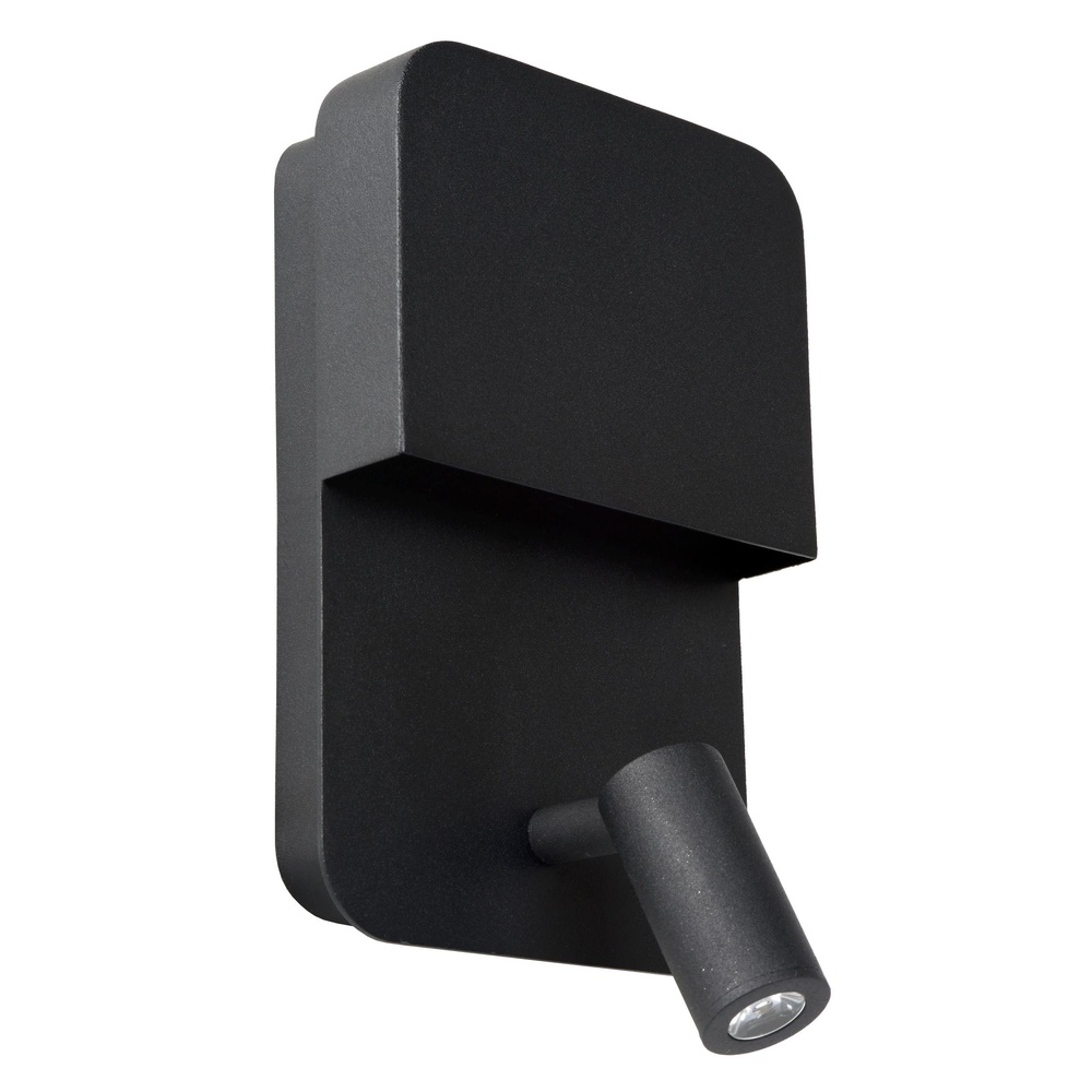 Lucide BedlampjeBoxer zwart met USB oplaadpunt - 79200/08/30